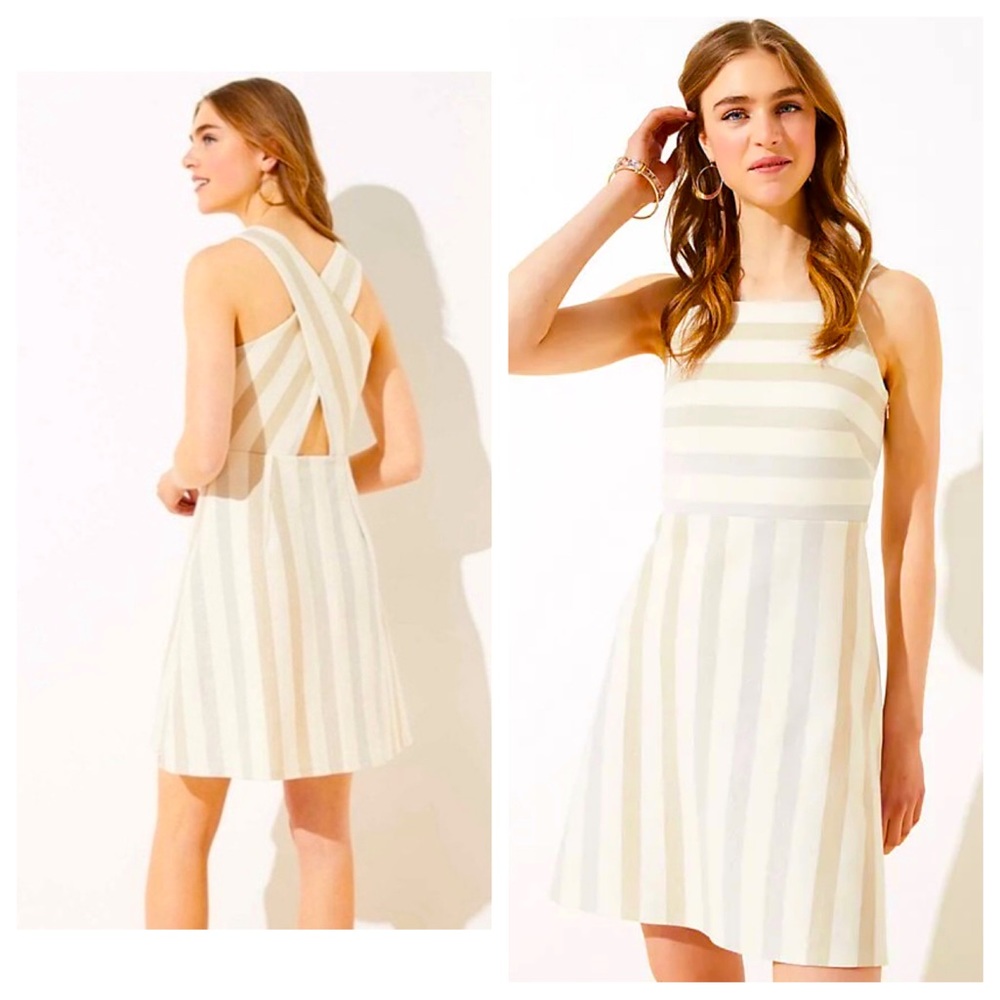NWT Loft Cross Back Metallic Stripe Dress